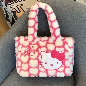 New in bag! Hello Kitty Fuzzy Pink Fur Plush Purse Bag Tote